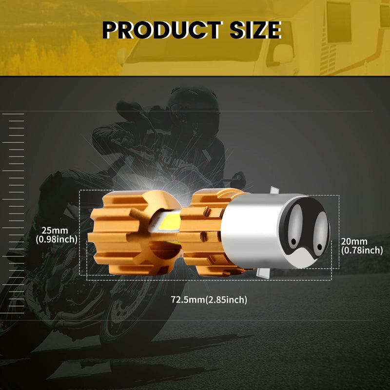YM EBright YM E-Bright BA20D Motorcycle bulb Lamp 3 COB 18W LED Bulbs High Low Beam White Pack of 2 - Image 5